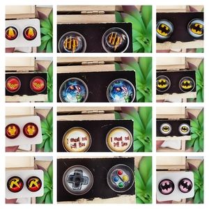 Super hero earrings, stud earrings, hypoallergenic, gamer earrings, harry potter
